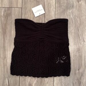 American Eagle Knit Tube Top Black Crochet Lace Detail XS